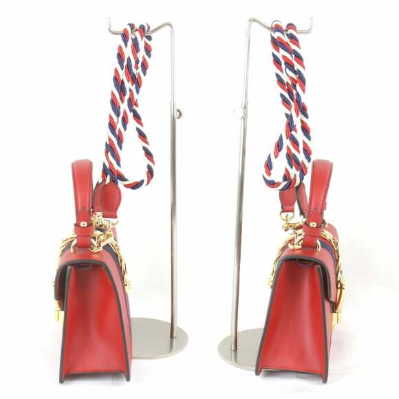 GUCCI Authentic Red Leather Sylvie Shoulder Bag - Picture 3 of 10